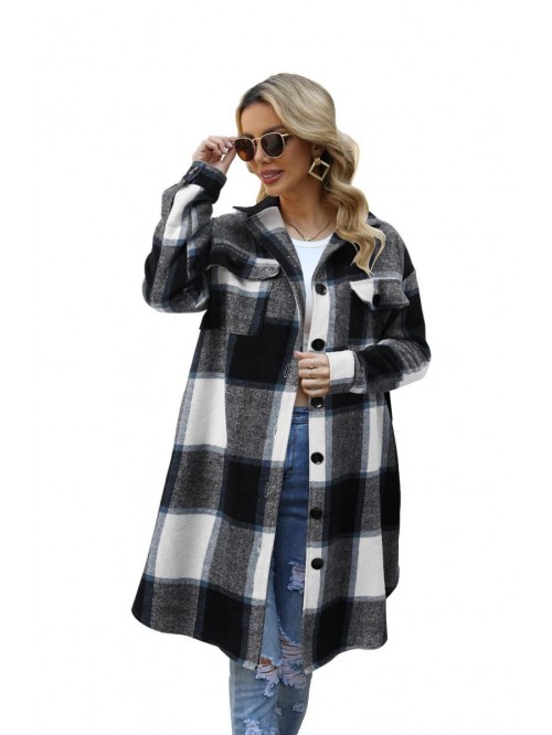 Womens Lounge Lapel Button Down Long Sleeve Plaid ...