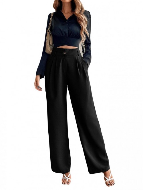 Women's Casual High Waist Wide Leg Pants Trousers ...