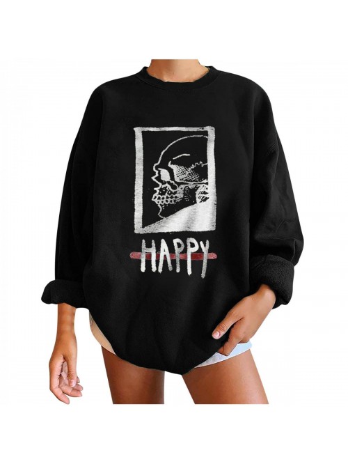 Skeleton Print Oversized Sweatshirts Casual Crewne...