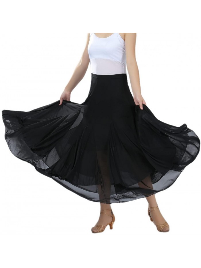 Elegant Ballroom Dancing Waltz Dance Party Long Swing Mesh Skirt 