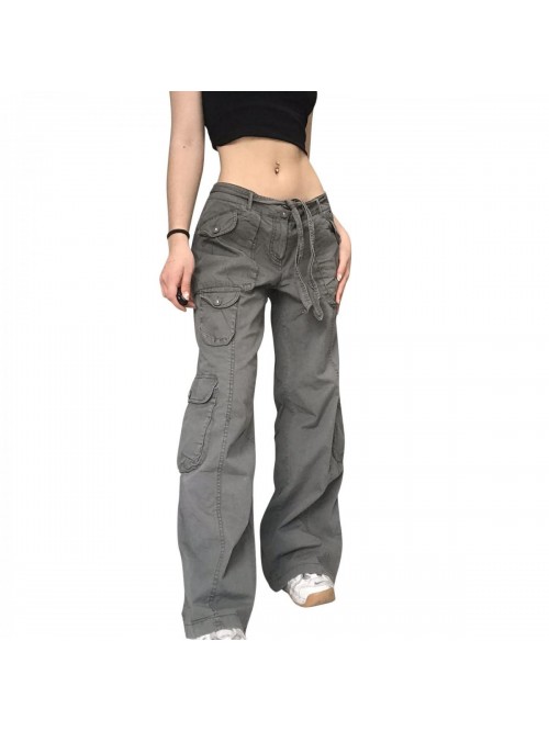 Aesthetics Jeans for Women Gothic Punk Wide Leg Lo...