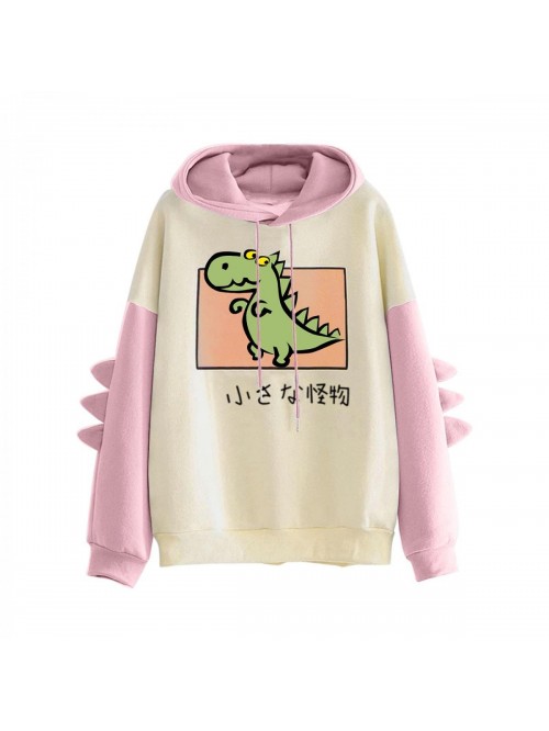 Dinosaur Hoodies Splice Tops Cartoon Cute Dinosaur...