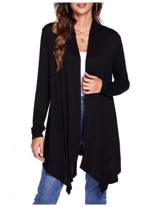 Draped Front Open Cardigan Casual Long Sleeve Ligh...