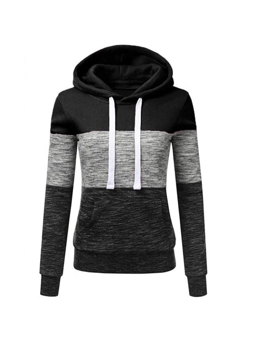 Long Sleeve Zip Up Hoodie Top Fall Winter Patchwor...