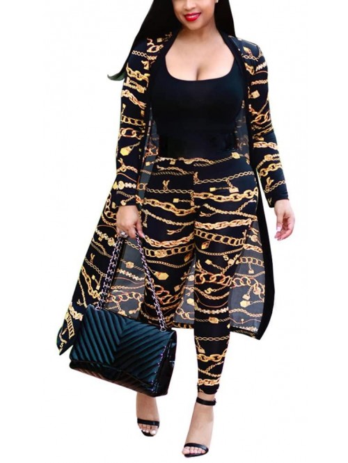 2 Piece Outfits Plus Size Long Sleeve Maxi Cardiga...