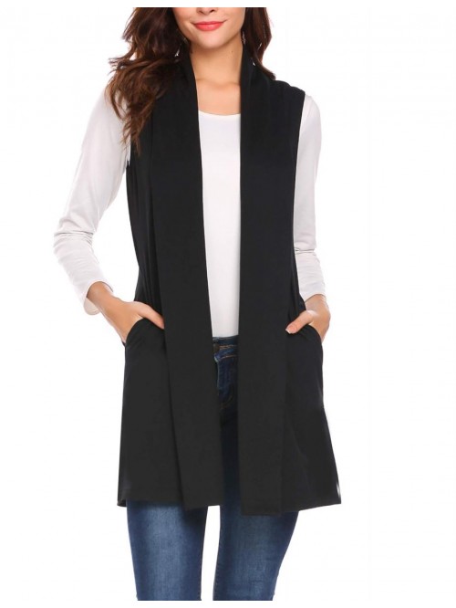 Womens Long Vests Sleeveless Draped Lightweight Op...