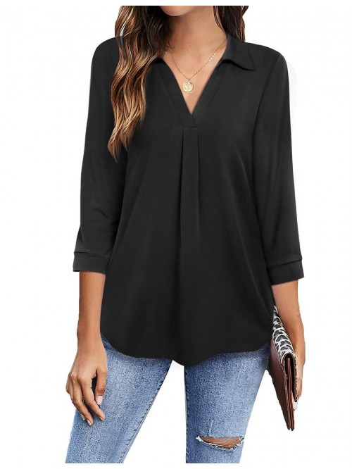 Women's V Neck Blouse 3/4 Sleeve Tunic Tops Ladies...