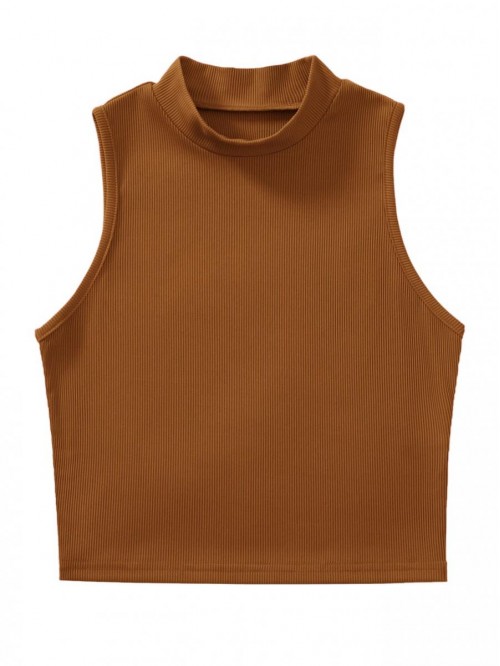 Women's Basic Sleeveless Mock Neck Rib Knit Tank C...