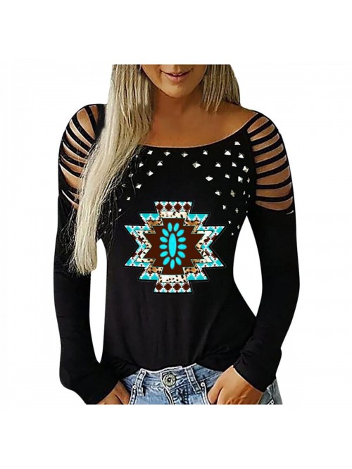 Cold Shoulder Tops with Rhinestone Design Strppy S...