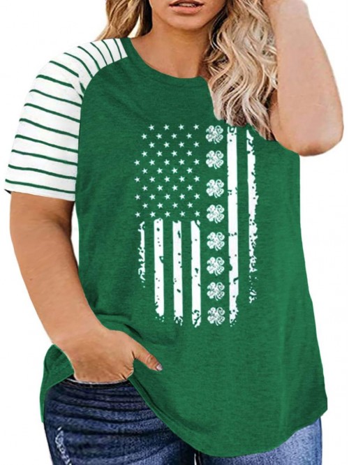 Women's Plus Size Tops Striped Raglan Tee Shirts C...