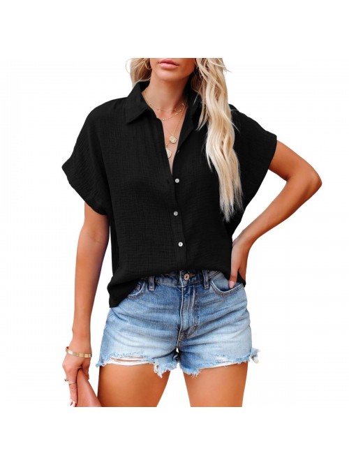 Women Short Sleeve Button Down Shirts Linen Casual...