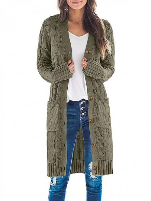 Womens Long Sleeve Cable Knit Long Cardigan Open F...