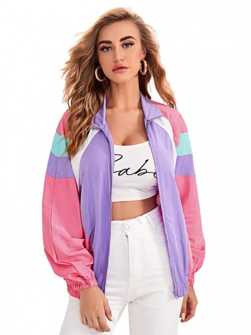 Women's Casual Lightweight Color Block Bomber Jack...