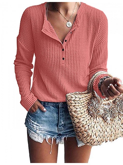 Women's Waffle Knit Tunic Tops Loose Long Sleeve B...