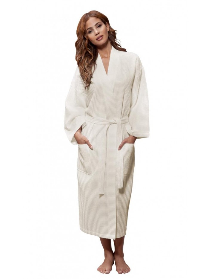 Linen Lightweight Long Waffle Kimono Unisex Spa Robe 