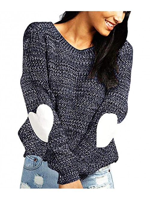 Women's Cute Heart Pattern Elbow Patchwork Casual ...