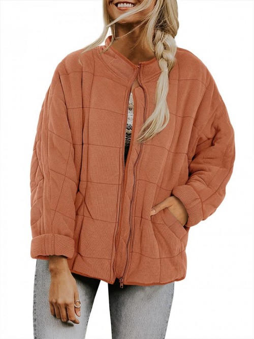 Dolman Lightweight Quilted Jackets Zip Up Long Sle...