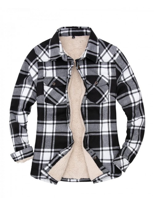 Womens Sherpa Lined Flannel Jacket with Hand Pocke...