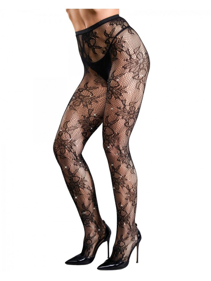 Women's Sparkle Rhinestone Fishnets Sexy Tights High Waist Stockings 