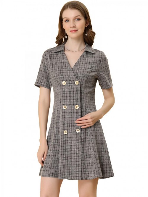 K Plaid Dresses for Women's Button Front Short Sle...