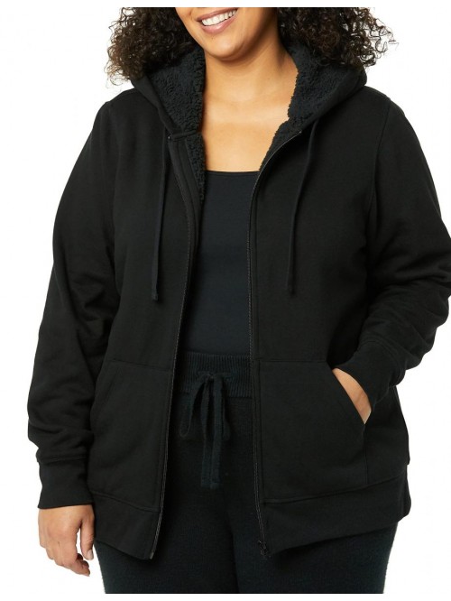 Women's Plus Size Fleece Sherpa-Lined Full-Zip Hoo...