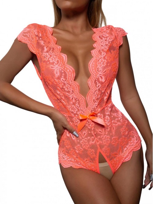 Women's Floral Lace Scallop Trim Lingerie Bodysuit...