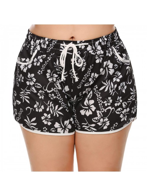 Women's Plus Size Floral Print Beach Shorts with P...