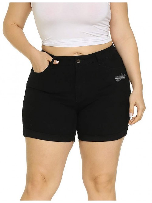 Plus Size Denim Shorts Women High Waisted Ripped F...