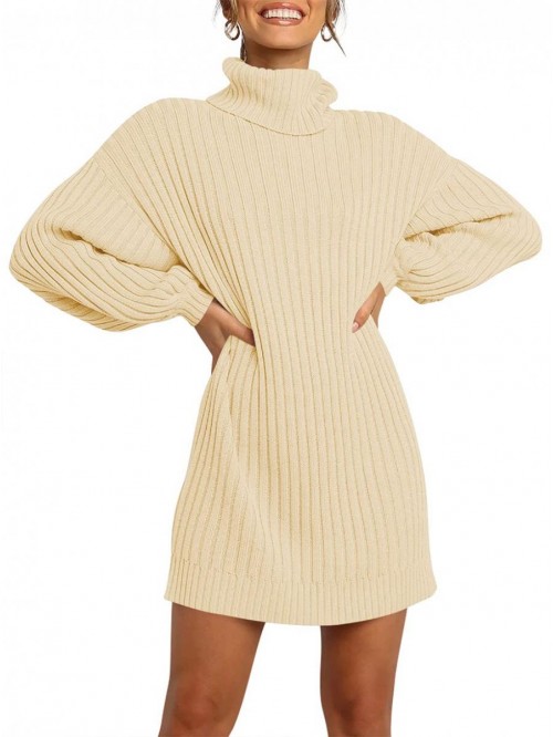 Women Turtleneck Long Lantern Sleeve Casual Loose ...