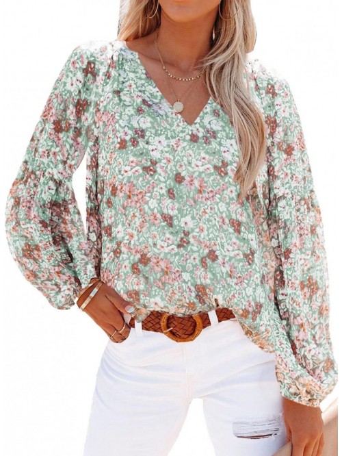 Womens Casual Boho Floral Print V Neck Long Sleeve...