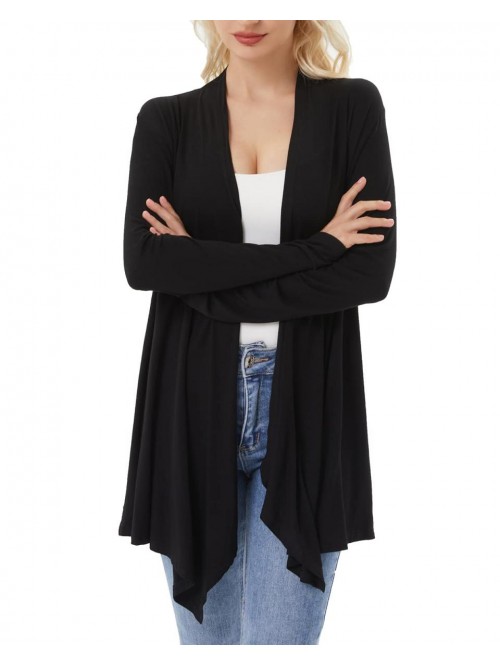 Draped Front Open Cardigan Casual Long Sleeve Ligh...