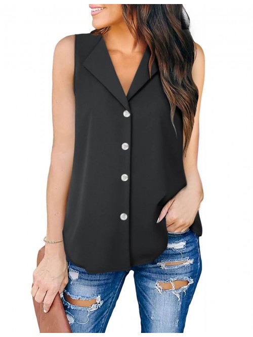 Women's Chiffon Sleeveless Button Down Blouses for...