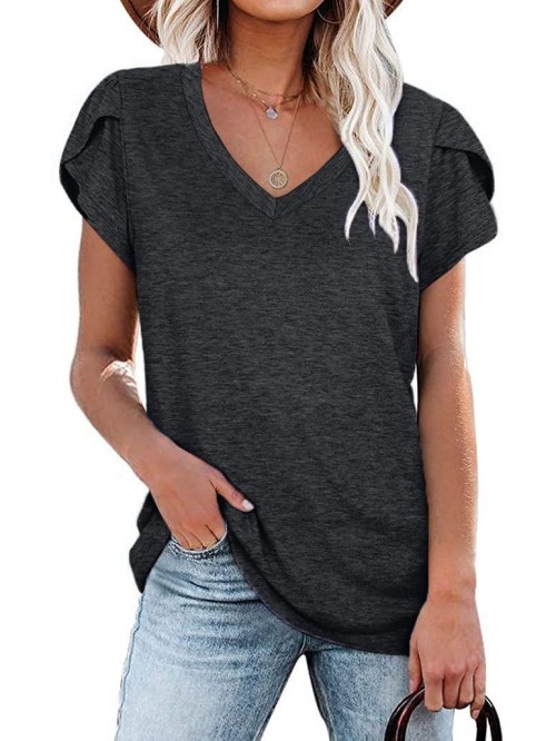 Womens Petal Sleeve Tops V Neck Short Sleeve Shirt...