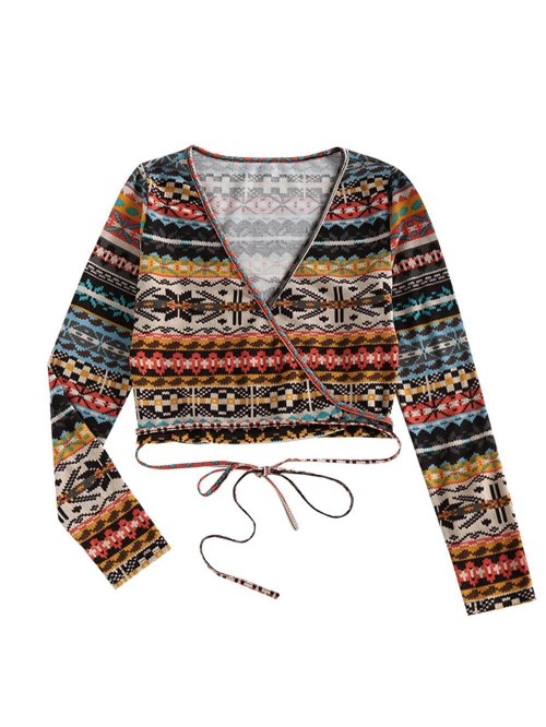 Women's Tribal Ethnic Graphic Cropped Knitwear Boh...