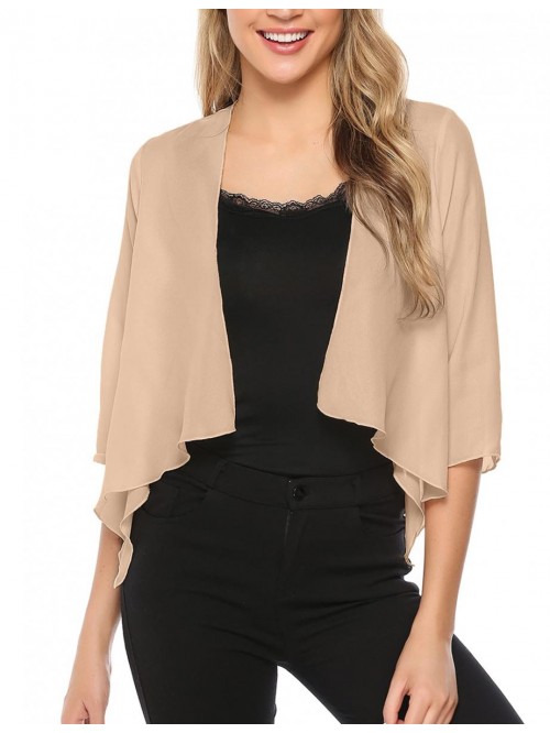 Womens 3/4 Sleeve Open Front Bolero Cardigans Chif...