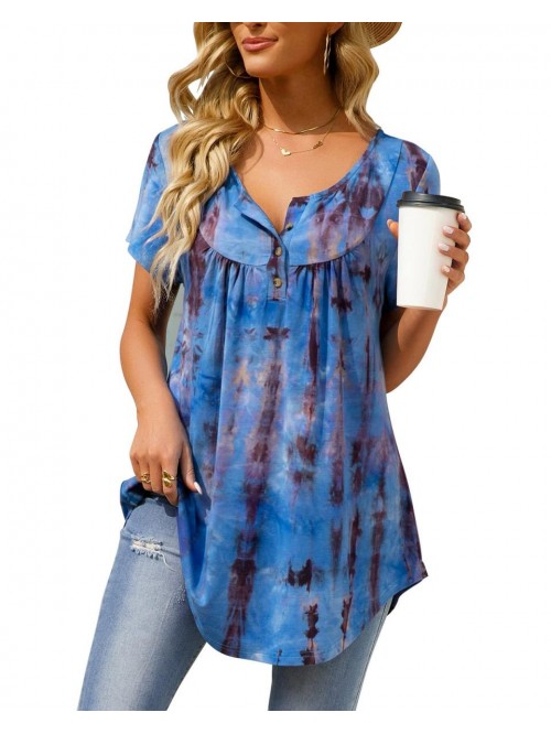 Womens Tie-Dye Tops V Neck Soft T-Shirts Flowy Ple...