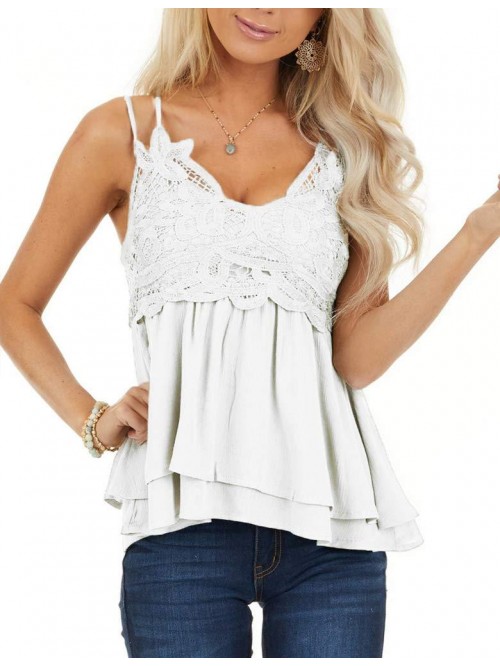 Women Lace V Neck Chiffon Cami Tank Top Spaghetti ...