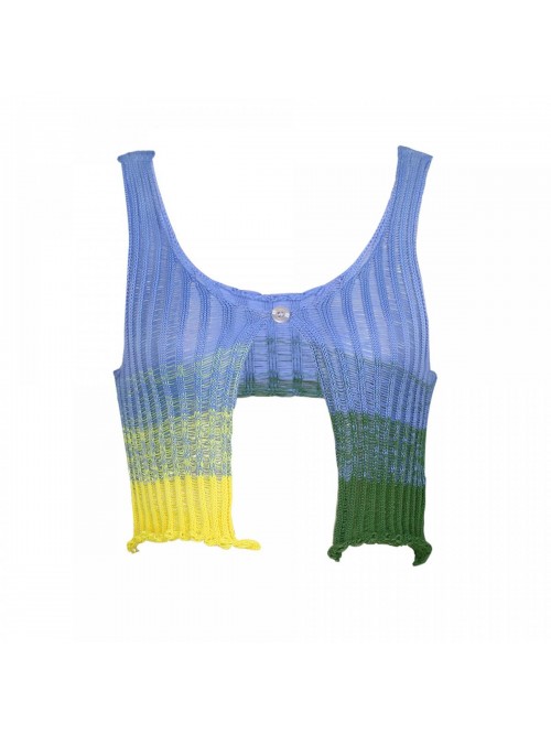 Sleeveless Fashion Sexy Knitted Rainbow Shrug deep...