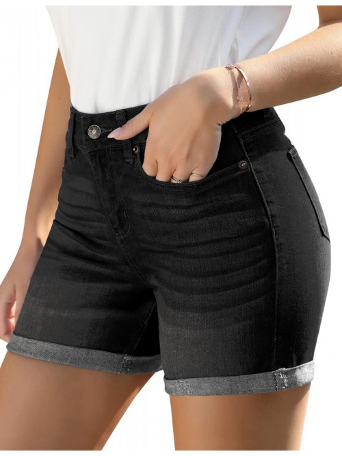 Women's Casual High Waisted Distressed Shorts Fold...