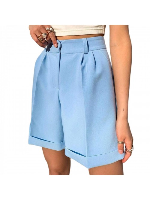 Casual Rolled Hem Bermuda Shorts Relaxed Fit High ...