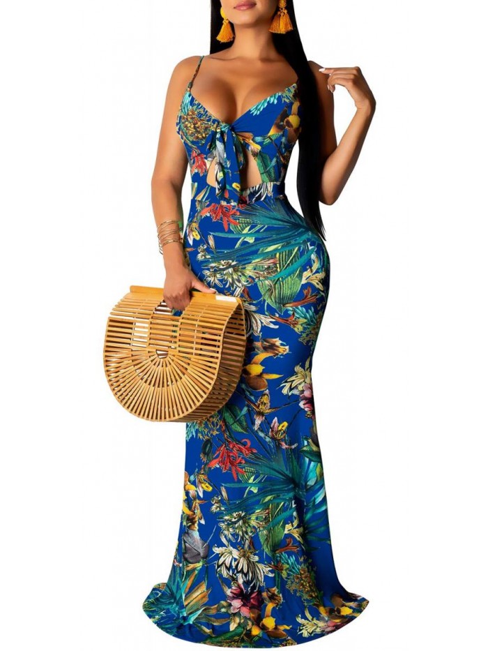 SheKiss Women's Summer Floral Spaghetti Strap Long Maxi Dresses Low-Cut  Bohemian Beach Sundress