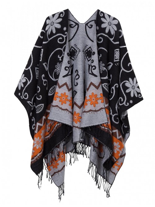 CoCo Women's Printed Tassel Open front Poncho Cape...