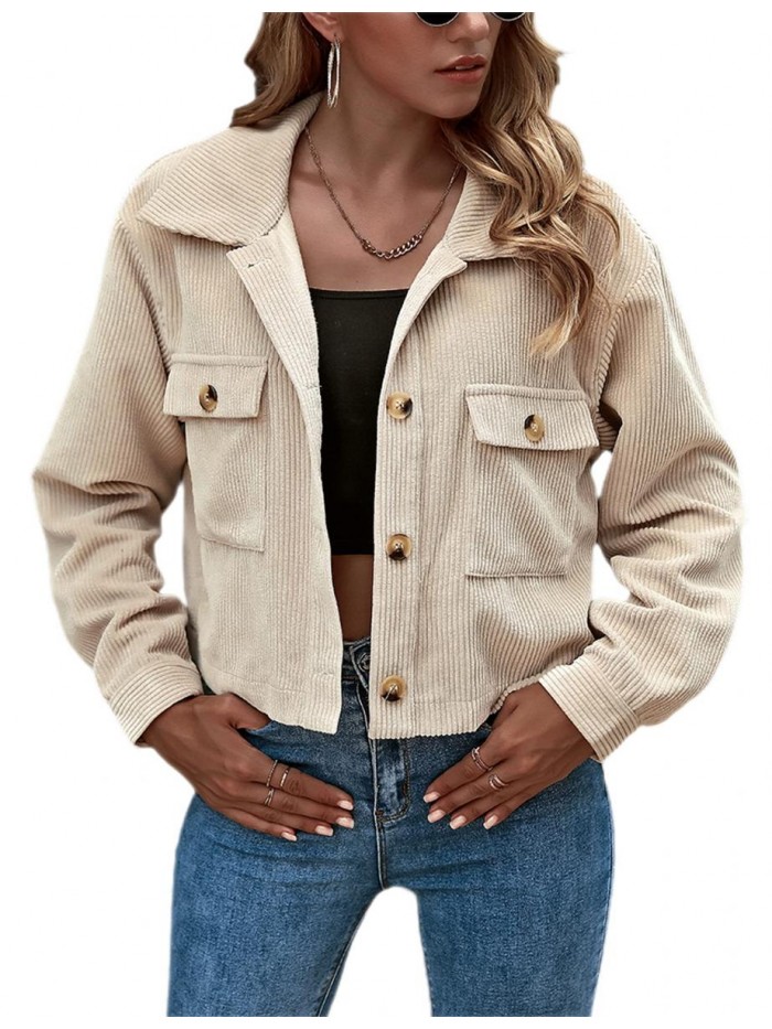 Women's Fashion Cute Cropped Corduroy Shirt Jacket Shackets 