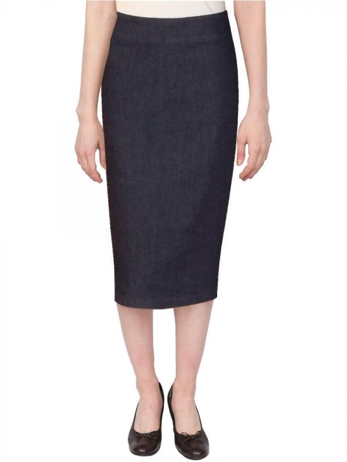 Women's Basic Below The Knee Stretch Denim Pencil Skirt 