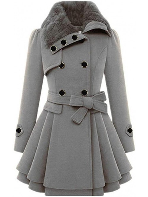 Double Breasted Pea Coat Winter Trench Jacket with...