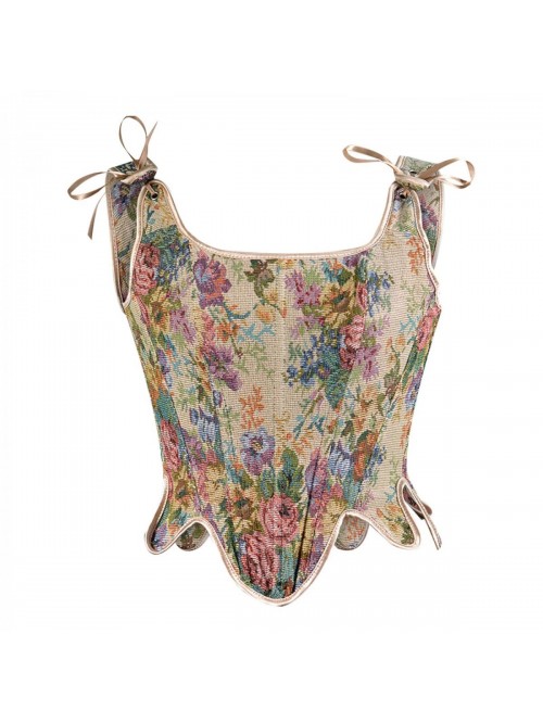 Court Vintage Floral Print Vest Sexy Corset Y2K La...