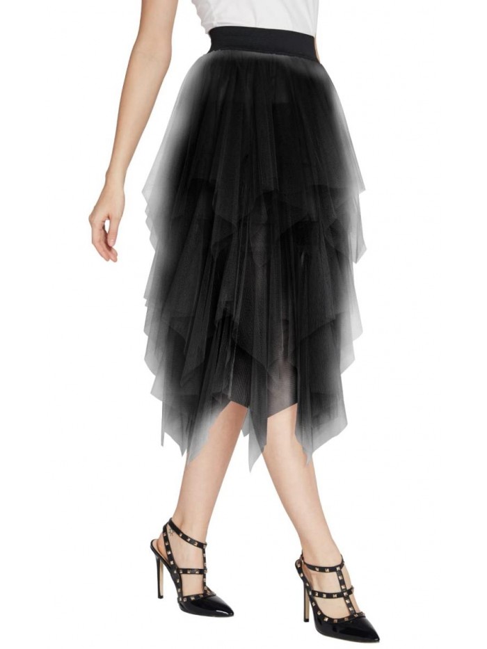 Elegant Mesh Layered Tulle Skirt Sheer Tutu Midi Skirt 