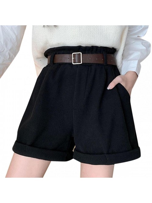 Belted Corduroy Shorts Casual Straight Leg High Wa...