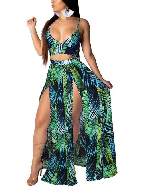 Sexy 2 Piece Outfits Dress Chiffon Strap Deep V Ne...