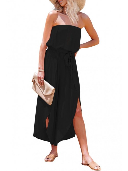 Women's Strapless Flowy Jumpsuit Tube Top Wide Leg...